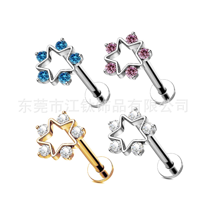 G23 Titanium Alloy Star Cut Out Piercing Jewelry with Zircon Inlaid - Gold Clear White H15 - Ear Cartilage Stud 1.2x10mm - Image 5