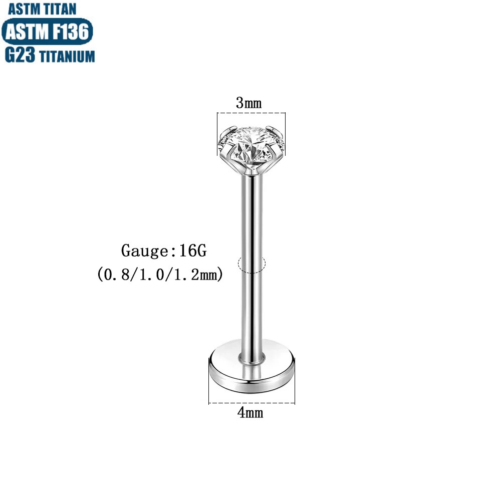 G23 Titanium Zircon Labret Stud Lip Ring Straight Rod Diamond Ear Stud Earrings Body Piercing Jewelry Tongue Stud - Image 2