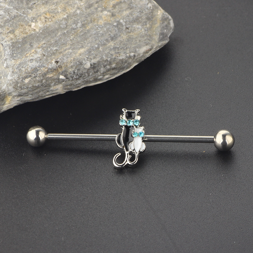 Industrial Barbell Ear Stud Stainless Steel Multiple Piercing Jewelry LOVER Cat - Image 3
