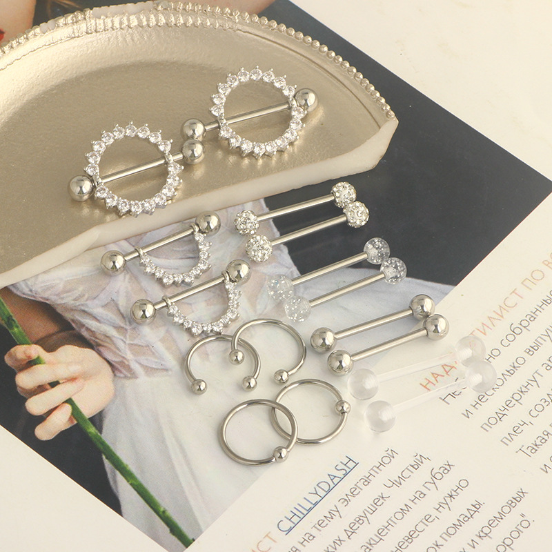 Stainless Steel Zircon Nipple Ring Set with Tongue Nail and Navel Jewelry - Hot Sale - Image 2