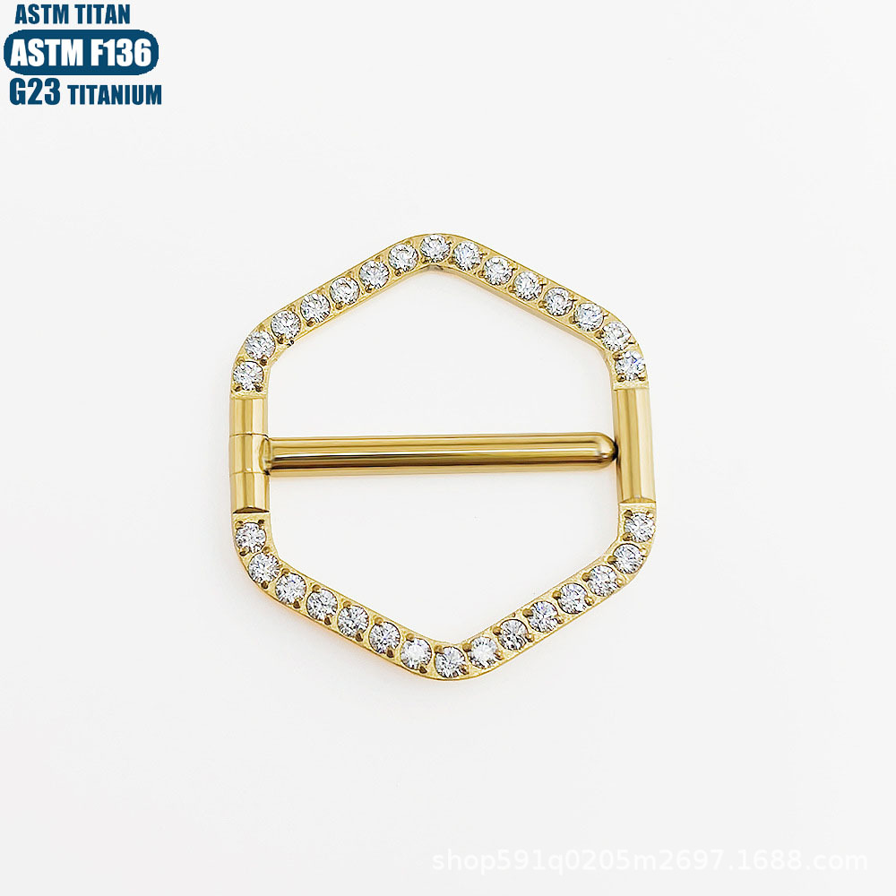 F136 Titanium Alloy Nipple Ring - 14G Hexagonal Zircon Nipple Piercing Jewelry for Men and Women - Image 4