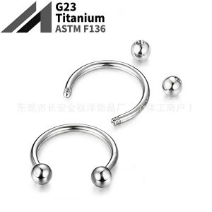 G23 Titanium Externally Threaded Pointed Cone Ball Horseshoe Nose Ring Earring Body Piercing Jewelry