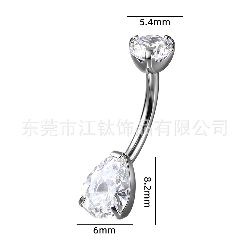 G23 Titanium Alloy Navel Piercing Jewelry Water Drop Shape 5A Zircon Inlay Belly Button Ring - Image 2