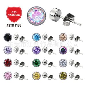 G23 Titanium Ear Studs with 5A Zircon Butterfly Back - Cartilage Piercing Jewelry