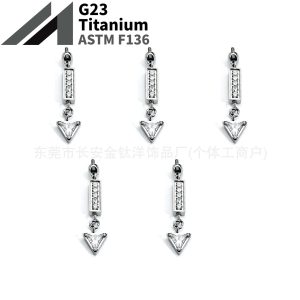 F136 Titanium Bullet-Shaped Triangular Zircon Lip Piercing Ear Bone Stud G23 Titanium Alloy Body Jewelry
