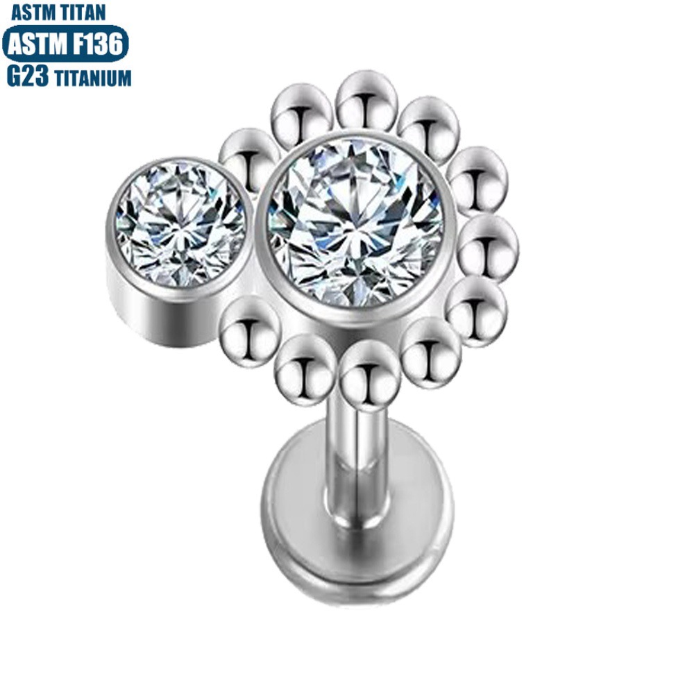 F136 Titanium Alloy Zircon Lip Ring Internally Threaded Labret Stud 16G Body Piercing Jewelry - Image 3