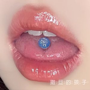 Star Drop Tongue Nail Titanium Steel Blue Tongue Ring External Thread 2024 New Style
