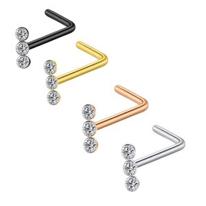 European American Rhinestone Medical Stainless Steel Body Piercing Straight Nose Stud Nose Ring