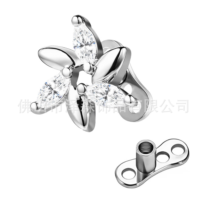 Star Shape Zircon Inlaid Implant Nail 316L Stainless Steel Body Piercing Jewelry - Image 3