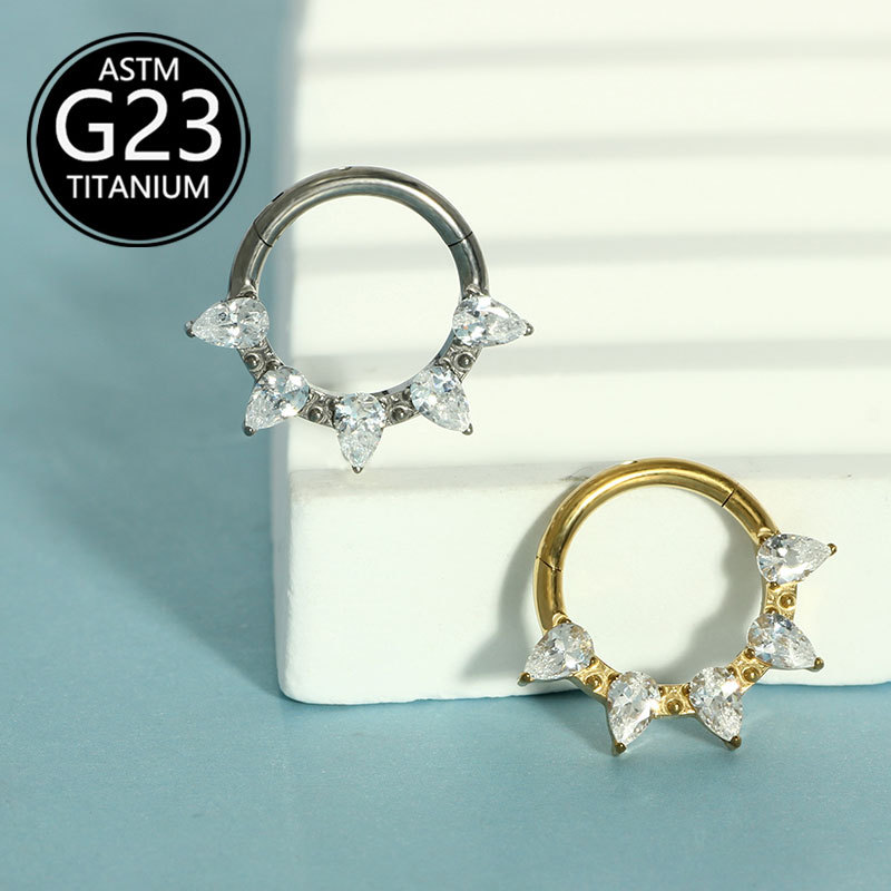 G23 Titanium Nose Ring 1.2x8mm CZ Inlay Nose Stud Hoop Piercing Jewelry for Women Men - Image 2