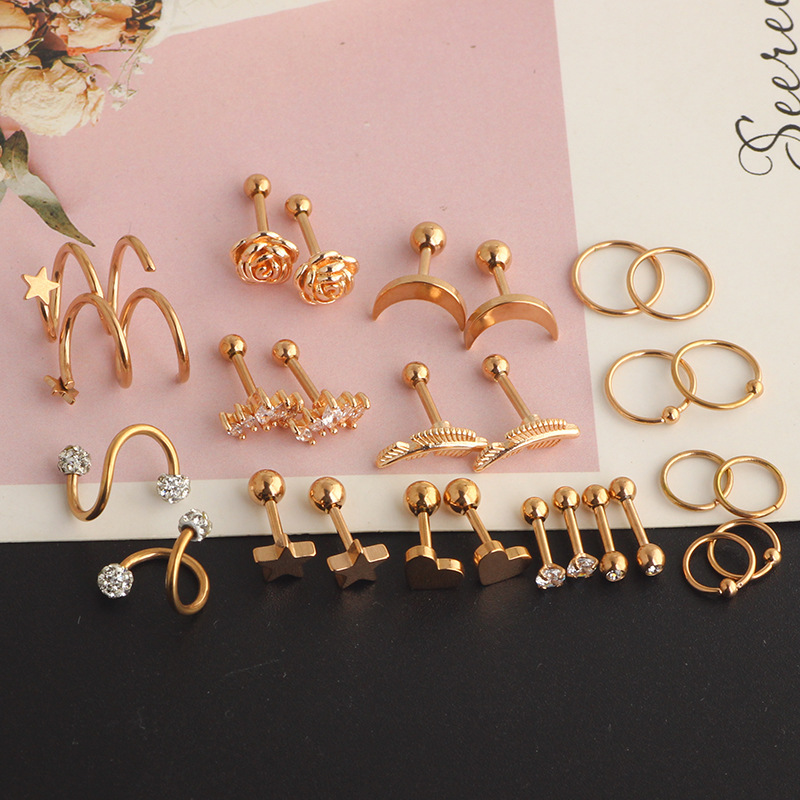 28 Piece Set Stainless Steel 16G Simple Earrings Round Ear Bone Nail Cartilage Ear Bone Nail Set 3 Colors - Image 3
