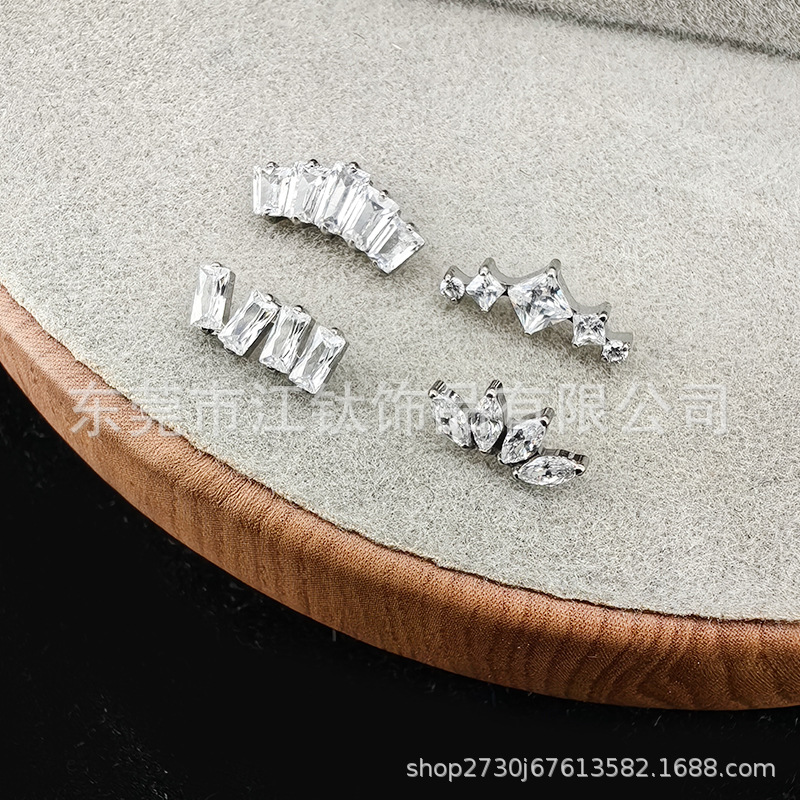 G23 Titanium Alloy Horse Eye Shape Cartilage Stud Earring with Cubic Zirconia - Image 4