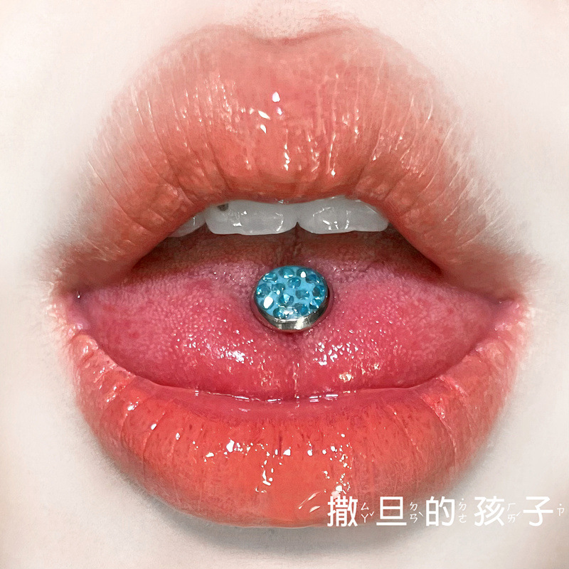 Left Bank Paris Pink 16G Tongue Barbell External Thread Full Diamond Sequin Tongue Ring Niche Spice Piercing Jewelry - Image 2
