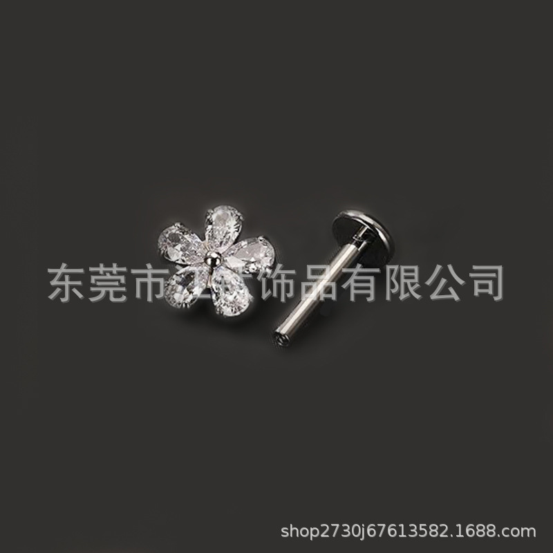 Titanium Flower 5A Zircon Ear Stud - G23 ASTM F136 Cartilage Stud for Helix Tragus Conch Piercing - Image 3