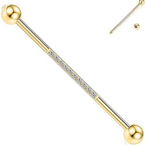 Stainless Steel Zircon Star Cartilage Earring Barbell Fashion Punk Piercing Jewelry Rose Gold