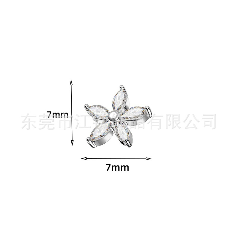 F136 Titanium Ear Stud Five-Petal Flower Inlaid Zircon G23 Titanium Alloy Piercing Jewelry Earrings - Image 3