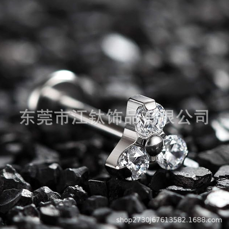 Titanium Ear Stud Triangle Flower Lip Nail with CZ G23 Alloy Piercing Jewelry - Image 2