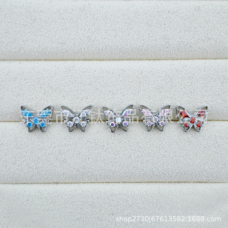 G23 Titanium Alloy Butterfly Cartilage Stud Earring with CZ - 1.2x10mm ASTM F136 Jewelry - Image 3