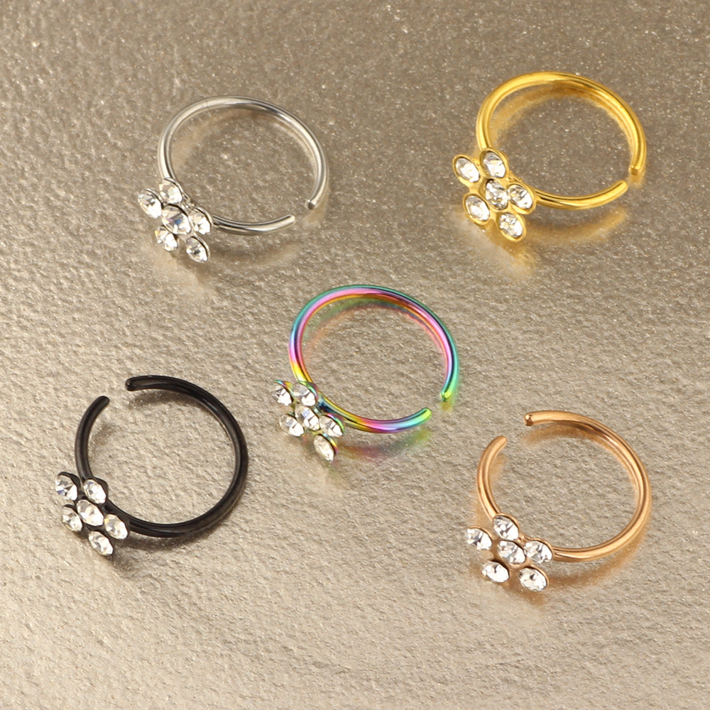 New Artificial Small Flower Diamond Nose Ring for Women - Stainless Steel Geometric Nail Piercing Jewelry - Image 4