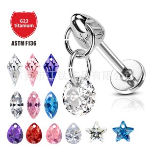 JT514 ASTM F136 Titanium Pendant Earring Bullet Head Zircon Lip Nail Ear Bone Stud