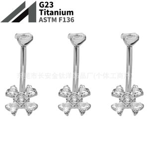 F136 Titanium Internal Thread Four-Leaf Clover Heart-Shaped Navel Ring G23 Titanium Alloy Body Piercing Jewelry