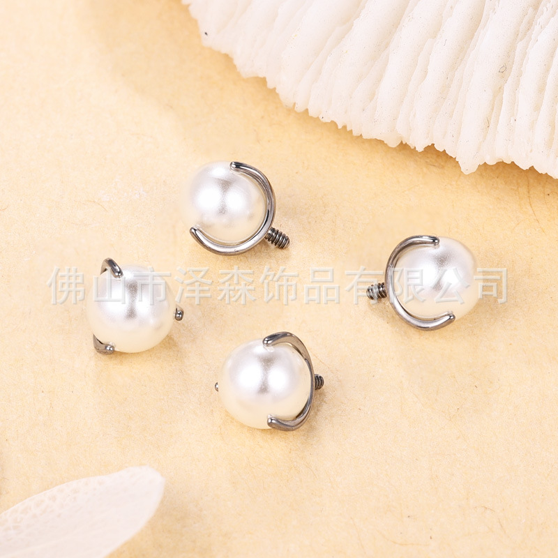 F136 Titanium Pearl Ear Cartilage Studs, Lip Studs, Nose Studs - Three-Pronged External Thread Piercing Jewelry - Image 3