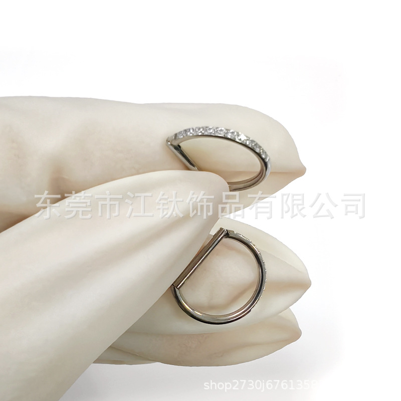 G23 Titanium D-shaped Nose Ring with Zircon, Gem Closed Ring, Body Piercing Jewelry, 1.2x12mm - Image 3
