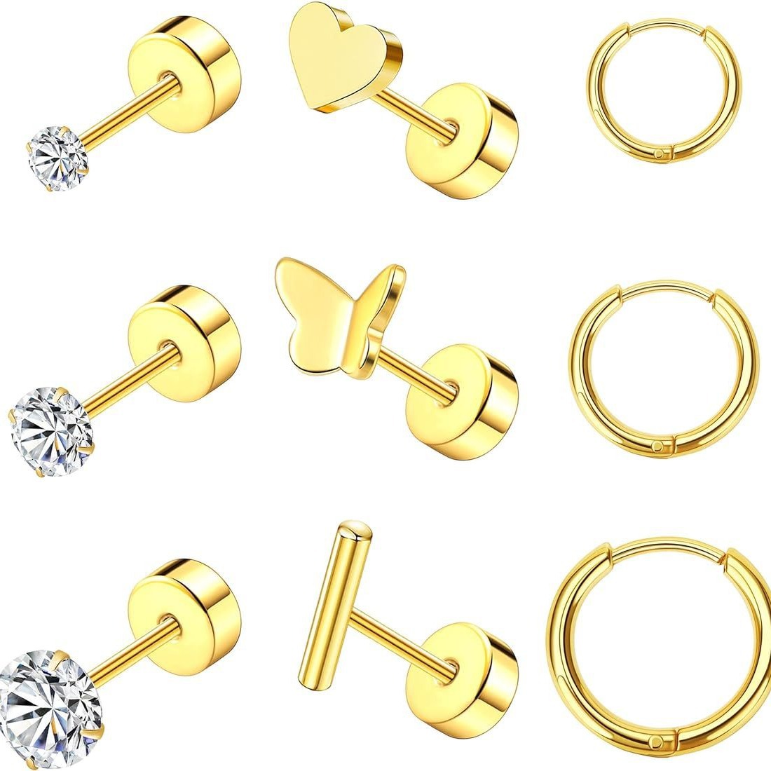 Amazon Hot Sale Stainless Steel Ear Studs Bone Nails Barbell Wafer Earrings Combination Set Body Piercing Jewelry - Image 2