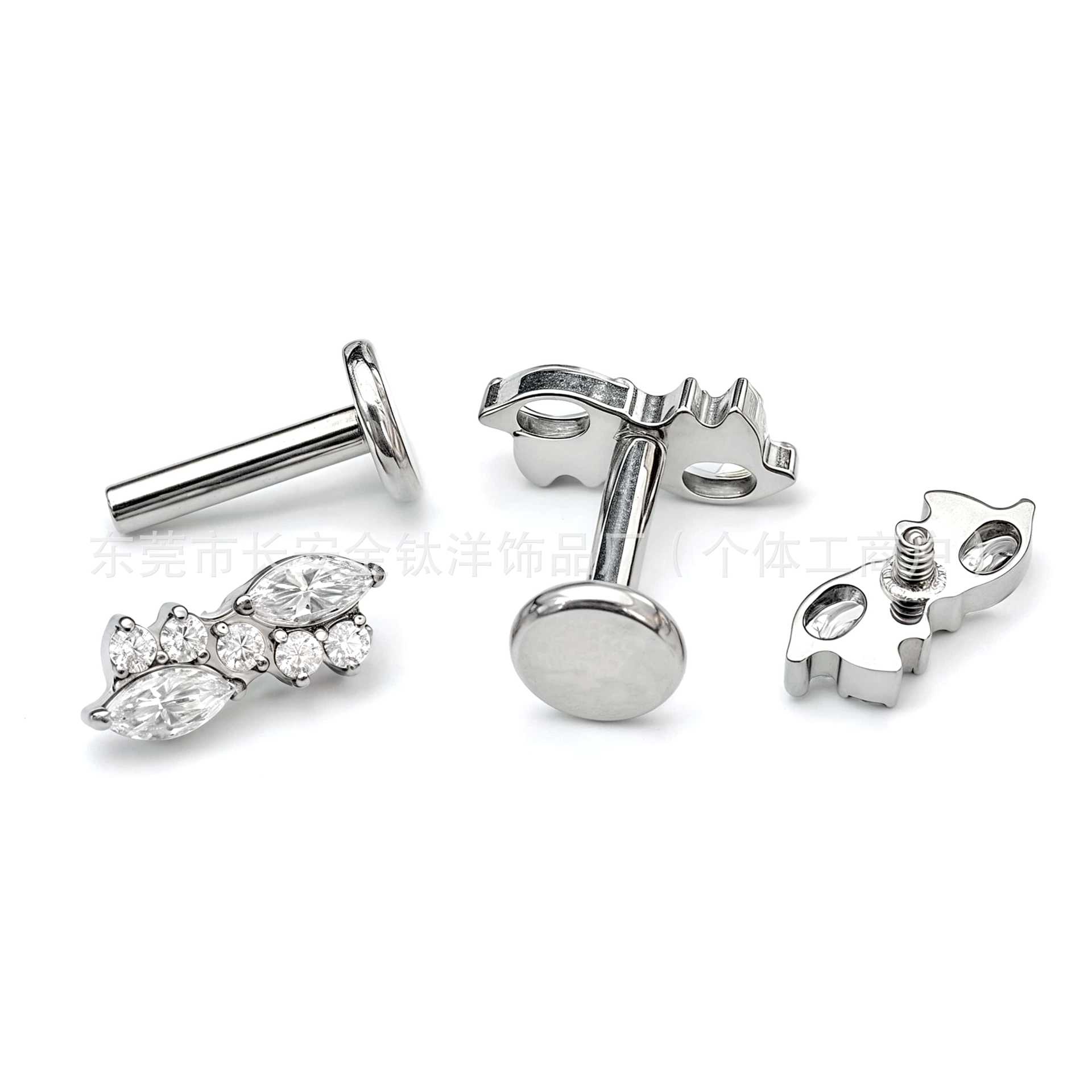 F136 Titanium Full Diamond Marquise Irregular Zircon Ear Studs Lip Studs Ear Bone Studs G23 Titanium Alloy Body Piercing Jewelry - Image 3