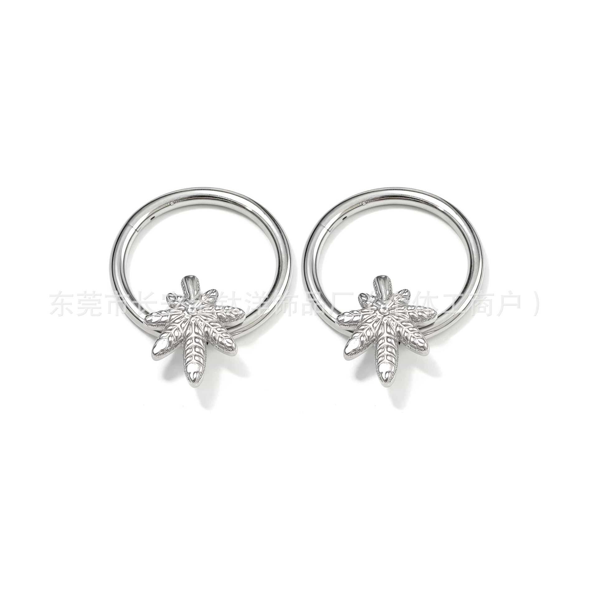 F136 Titanium Leaf Seamless Open Ring Septum Nose Ring Earrings Ear Studs Piercing Jewelry - Image 2