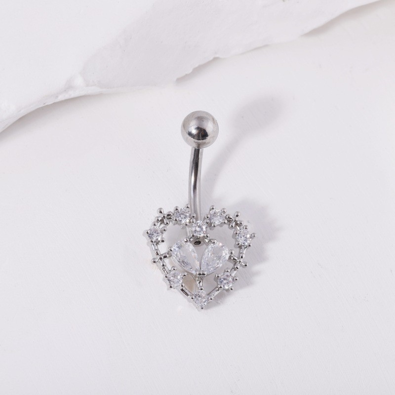 Minimalist Red Heart Flower Navel Ring Titanium Steel Dangle Belly Button Ring for Women - Image 2