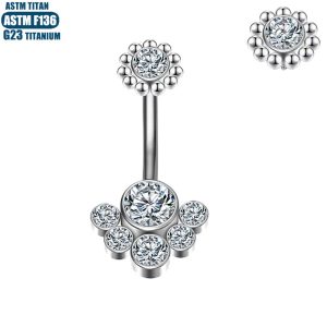 Belly Button Ring 14G Titanium Alloy Internally Threaded Dangle Jewelry with Zircon Ball