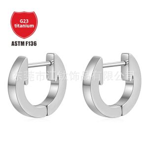 G23 Titanium D-Shaped Straight Needle Earrings ASTM F136 Alloy Simple Plain Hoop Ear Bone Nails