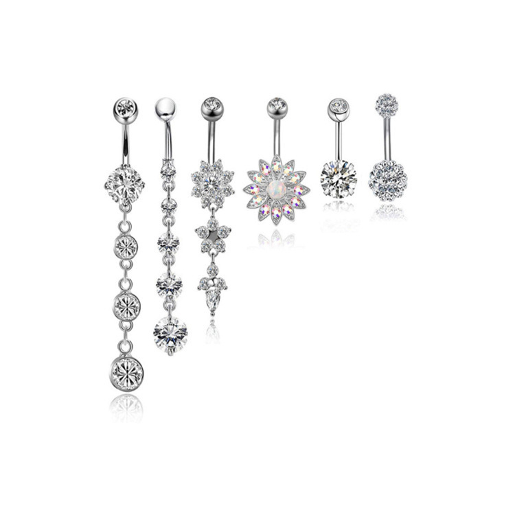 Opal Turquoise Navel Ring Set Rose Gold Stainless Steel Belly Button Jewelry 6-Piece - Image 2