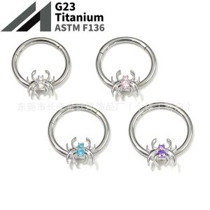 F136 Titanium Spider Zircon Seamless Open Ring Nose Septum Ring Earrings G23 Titanium Alloy Piercing Jewelry