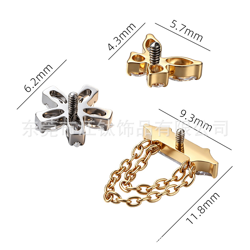 G23 Titanium Alloy Ear Cartilage Stud with Zircon Chain - ASTM F136 Earring for Helix Tragus Conch - Image 2