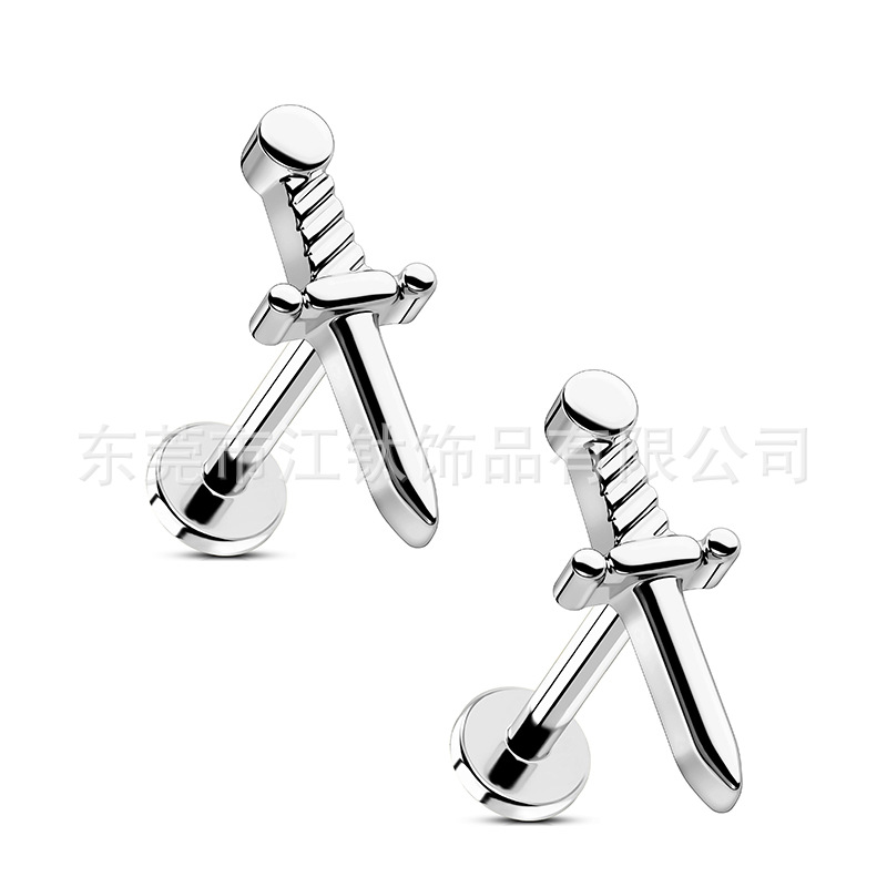 G23 Titanium Alloy Ear Bone Nail Dagger Lip Stud Cross-border Piercing Jewelry 12mm - Image 5