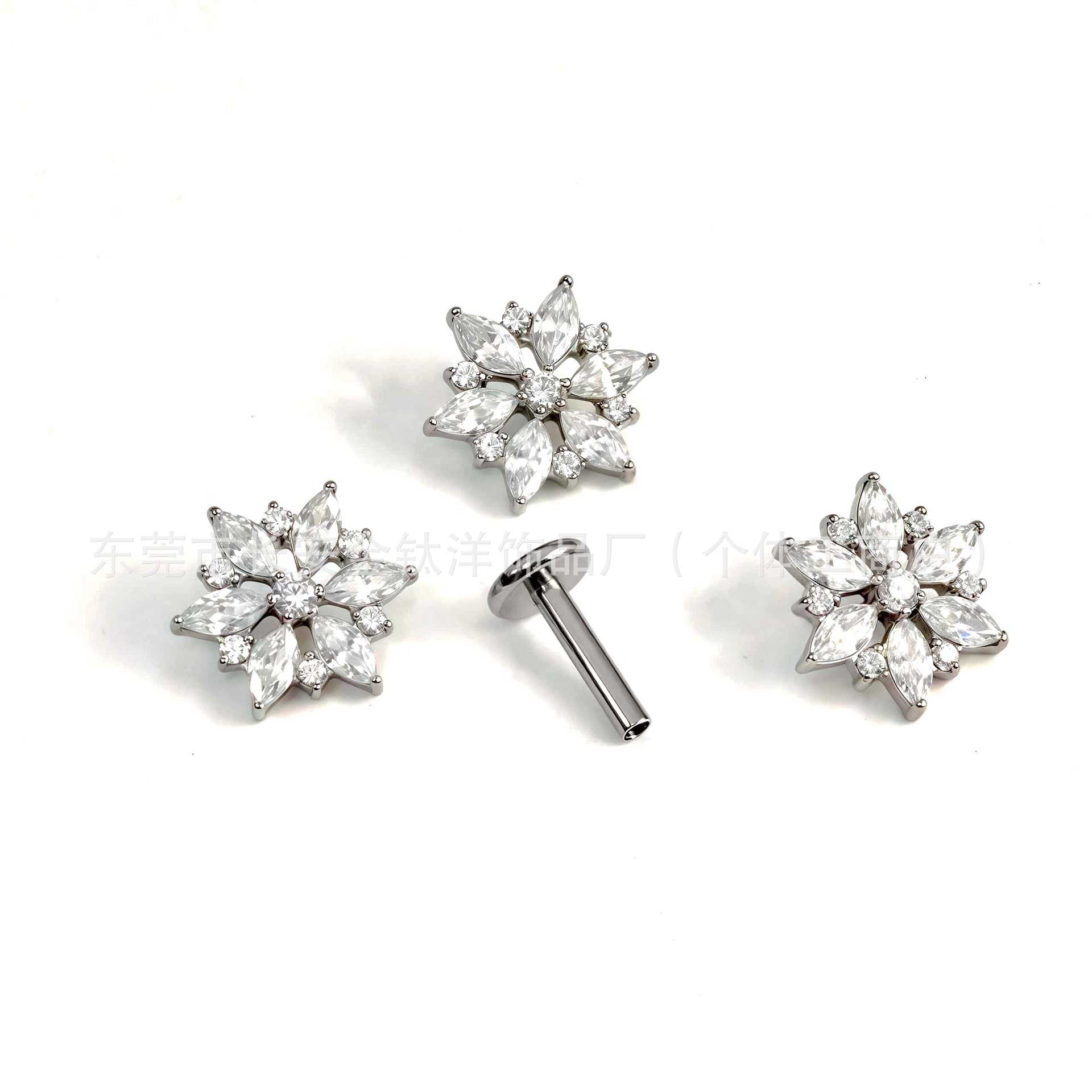 F136 Titanium Crystal Flower Inlaid 5A Zircon Earring, Nose Nail, Lip Nail, Ear Bone Nail G23 Titanium Alloy Piercing Jewelry - Image 4