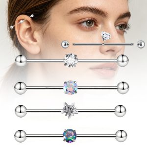 New Stainless Steel Single-Hole Stud Earrings with Piercing Design, Minimalist Double-Ended Ear Bridge, Cartilage Industrial Barbell