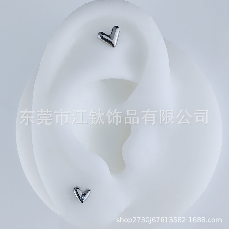 Heart Shape CZ Zircon G23 Titanium Alloy Ear Cartilage Stud Piercing Jewelry - Image 2