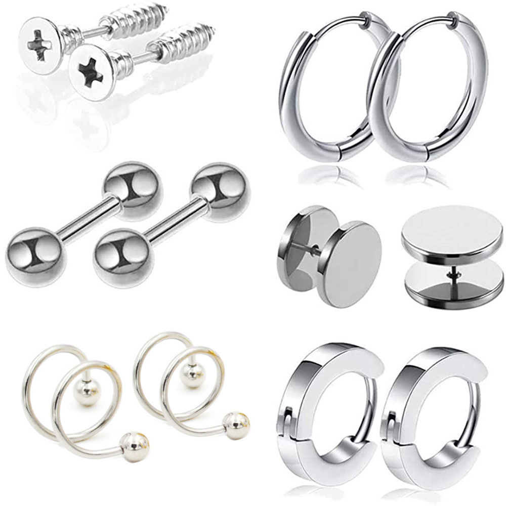 Amazon Stainless Steel Stud Earrings Set 12 European American Hip Hop Jewelry Barbell Zircon Ear Clip - Image 3