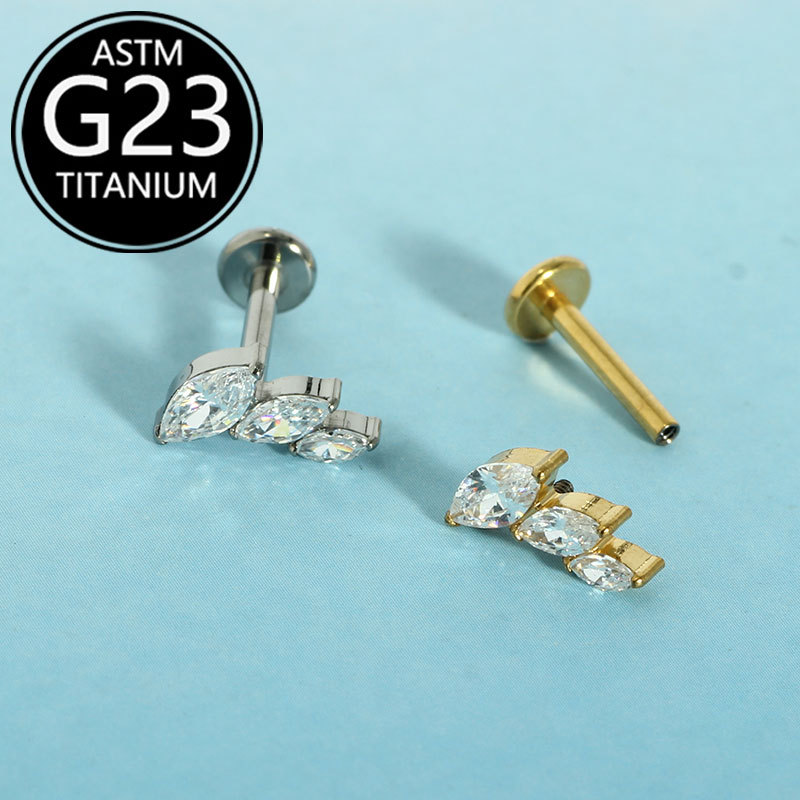 G23 Titanium Lip Piercing Jewelry Marquise Zircon Leaf Diamond Stud 16g Labret - Image 4