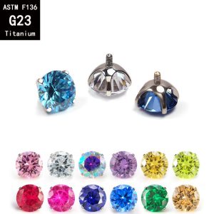 F136 Titanium Ear Stud with Bowl Base and Four Prongs, 5A Zircon Inlaid, Lip Stud, Tongue Stud, Ear Cartilage Stud, DIY Drill Bit