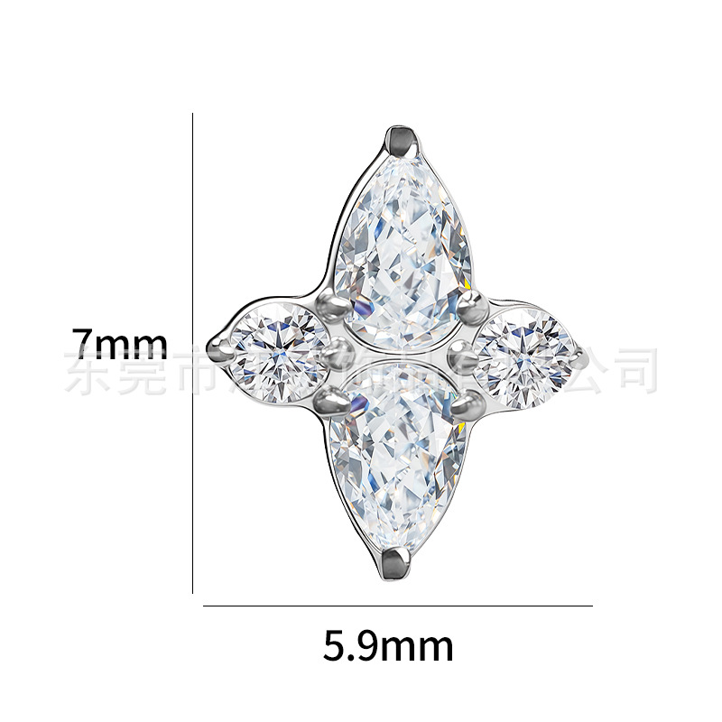 G23 Titanium Alloy Water Drop Rhombus Body Piercing Earrings - Gold with White Zircon - Image 2