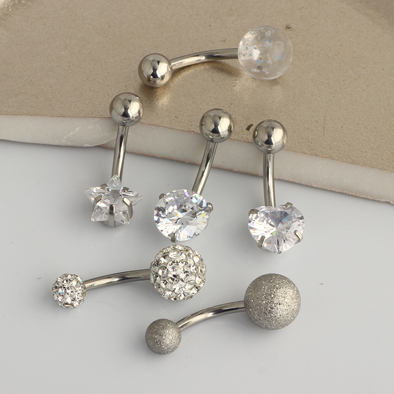 Rose Gold Star Belly Ring Set – 6 Piece Stainless Steel Body Piercing Jewelry - Image 4