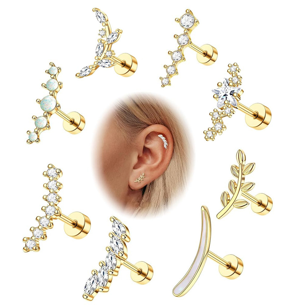 16G Star Stud Earring Surgical Steel Zircon Piercing Jewelry for Cartilage - Image 2