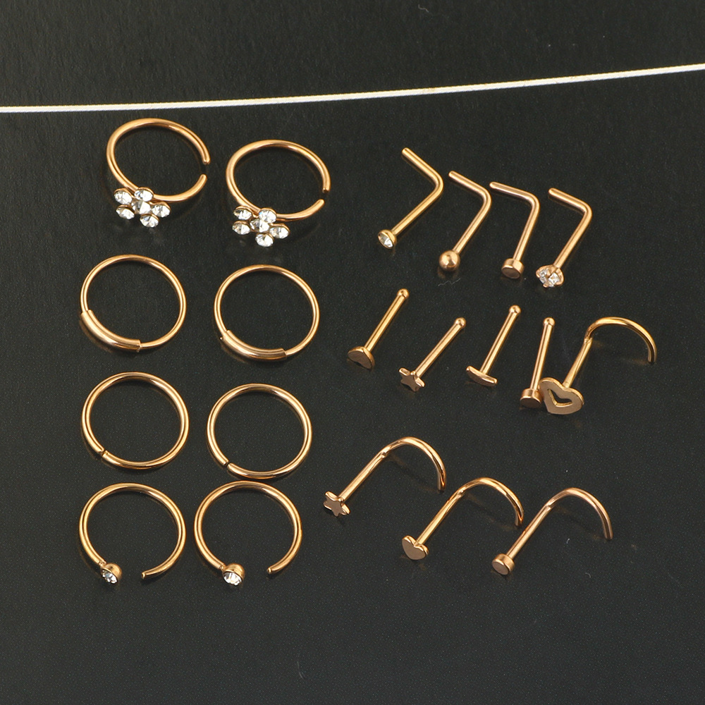 21-Piece Nose Piercing Kit Stainless Steel Geometric Nose Ring Set Body Jewelry - Image 4
