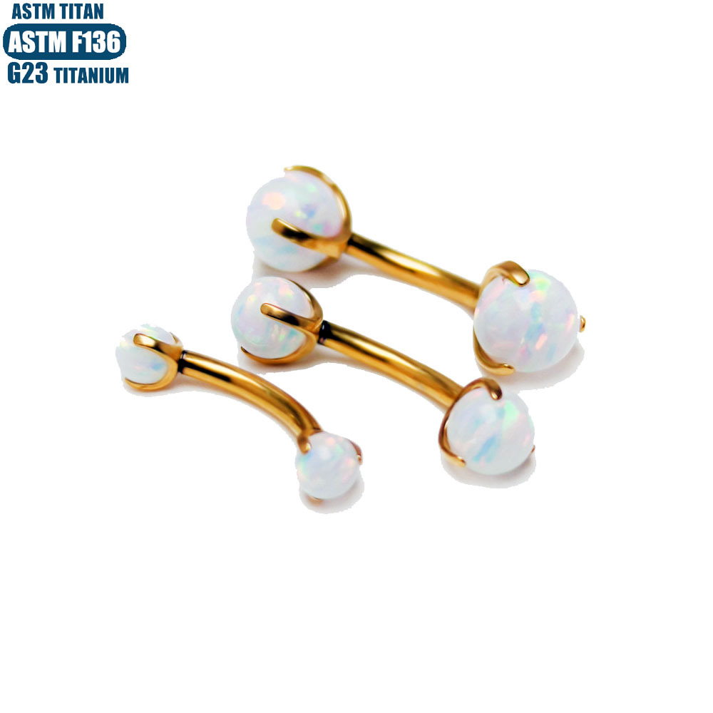 F136 Titanium Alloy Implant-Grade Curved Rod Double Ball Opal Lip Nail Body Piercing Jewelry Eyebrow Nail Ear Screen Piercing Earrings - Image 4