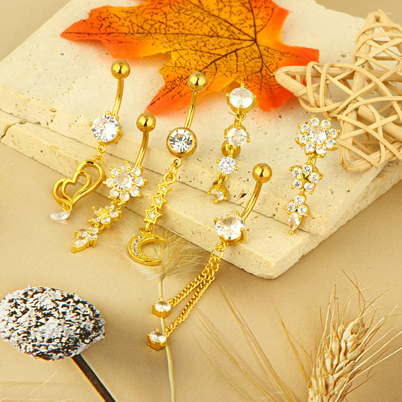 Best Selling Gold Heart Navel Ring Stainless Steel Copper Inlaid Zircon Belly Button Piercing Jewelry - Image 4