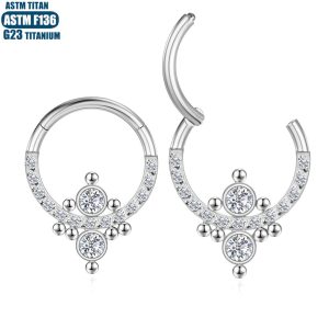G23 Titanium Nose Ring Earrings with Zircon Beads Cluster Seamless Open Hoop Closed Loop Piercing Jewelry